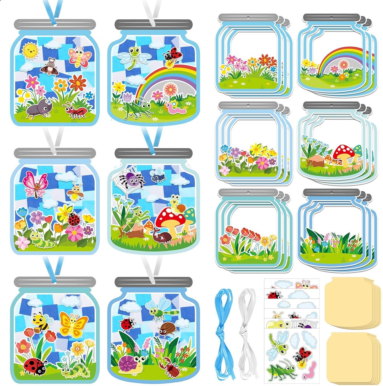 24 Pcs Activity Spring Insect Suncatcher Craft Kit Spring Summer Bugs Suncatcher Craft DIY Tissue Paper Suncatcher Decoration